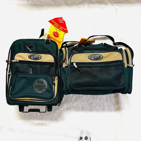 Olympia Green and Tan Men's Travel Bag Set 2. - Picture 1 of 12
